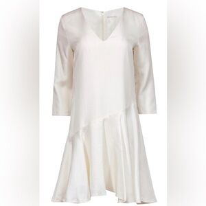 NWT Club Monaco - Off-White Quilted Asymmetrical Silk Midi Dress Sz 6